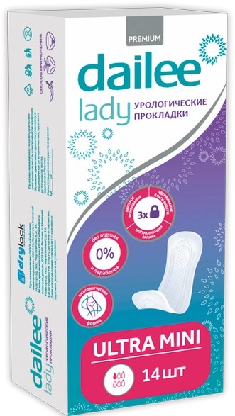 Dailee Ultra Mini Прокладки женские урологические при капельном недержании, прокладки гигиенические, 14 шт, 1 капля фото