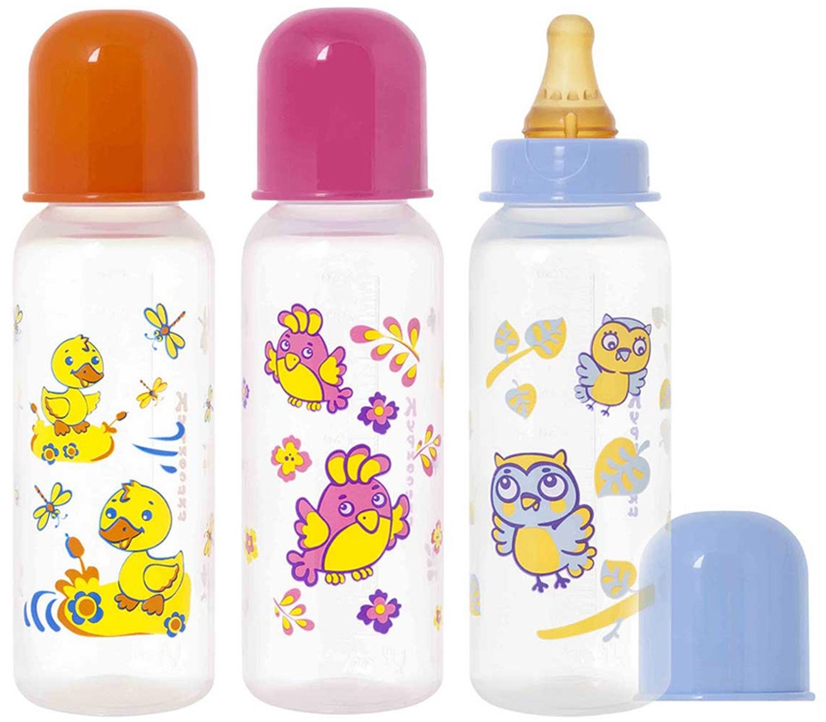 Курносики Бутылочка с латексной соской Мои любимые птички, 250 мл, 1 шт, цвет в ассортименте, с рисунком, арт. 11143 фото