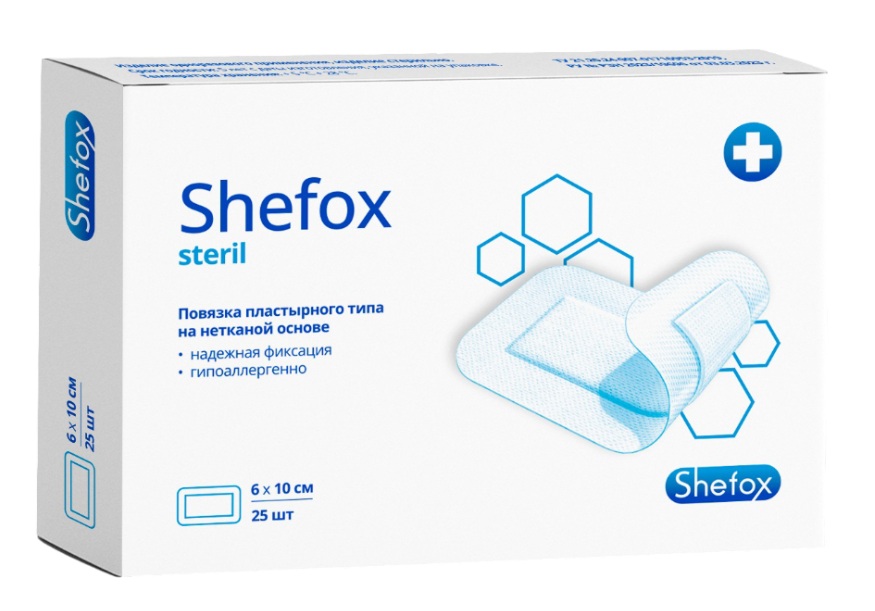 Shefox повязка пластырного типа на нетканой основе, 6 см х 10 см, повязка стерильная, 25 шт. фото