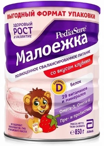 PediaSure Малоежка, смесь сухая, 850 г, 1 шт, клубника, для детей с 12 месяцев фото