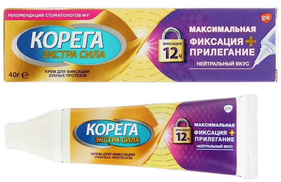 Корега Максимальная фиксация + прилегание, крем для фиксации зубных протезов, 40 г, 1 шт, нейтральный вкус фото