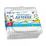 Ватные палочки детские с ограничителем, ватные палочки в боксе, 60 шт. фото 