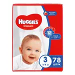Huggies Classic Подгузники детские одноразовые, р. 3, 78 шт, 4-9кг фото