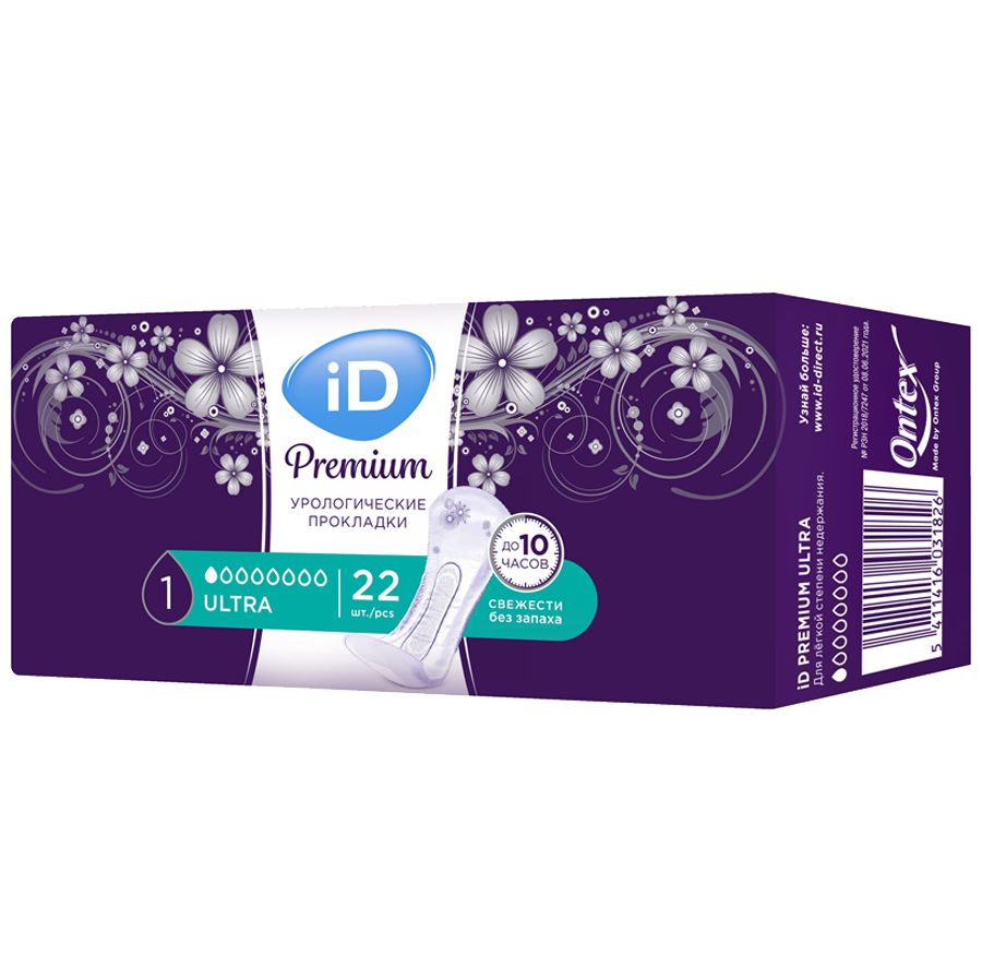 ID Premium Ultra Прокладки урологические, прокладки урологические, 22 шт, 1 капля фото