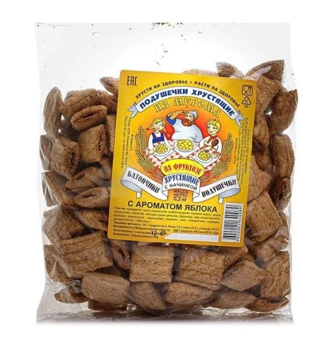 Подушечки хрустящие из Мурома на фруктозе, 200 г, 1 шт, с ароматом яблока фото