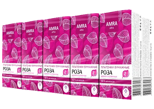 Amra Платочки бумажные двухслойные, 100 шт, с ароматом розы фото