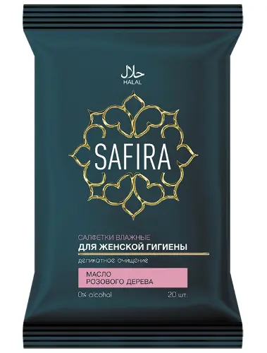 Safira салфетки влажные для интимной гигиены, салфетки влажные, 20 шт, масло розового дерева фото