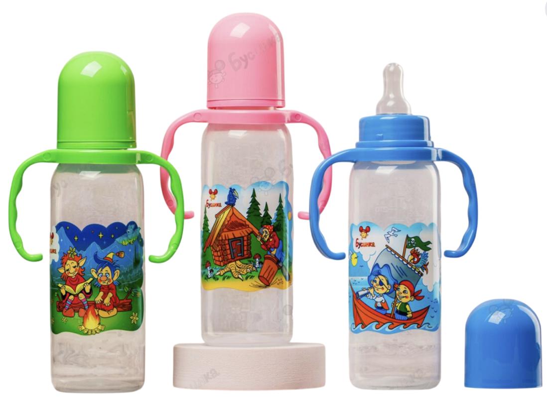 Бусинка Бутылочка с ручками с силиконовой соской, 240 мл, 1 шт, арт. 1103 фото