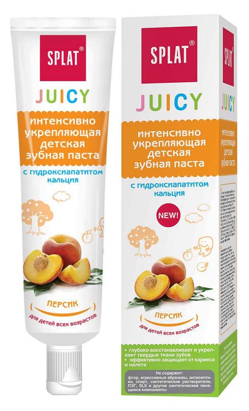 Splat Juicy Зубная паста укрепляющая, паста зубная, 35 мл, 1 шт, персик, для детей всех возрастов фото
