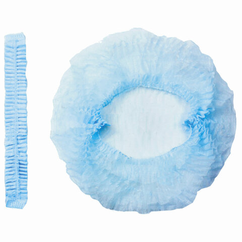 Шапочка модель плиссе спанбонд, размер 54-66 длина 53, 25 шт, голубого цвета, плотность 18г/м2, нестерильная фото