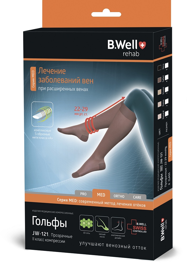 B.Well Med Гольфы компрессионные прозрачные, 2 класс компрессии (22-32 mmHg), р. 5, пара, 1 шт, черного цвета, арт. JW-121 фото