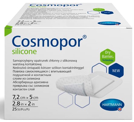 Cosmopor Silicone, 7.2 см х 5 см, повязка пластырного типа стерильная, 25 шт. фото