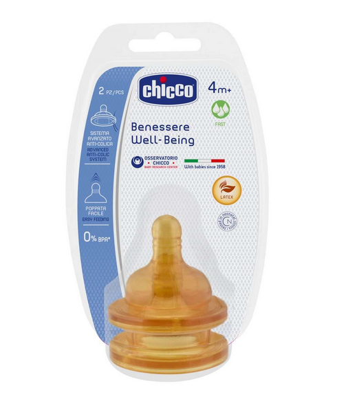 Chicco Well-being Соска латексная, 2 шт, 4+ мес, быстрый поток, арт. 81622 фото