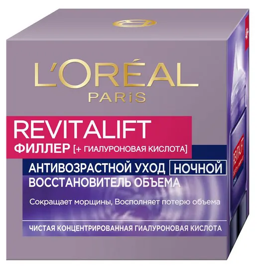 Loreal Paris Revitalift Филлер + гиалуроновая кислота крем антивозрастной уход, крем для лица и шеи, 50 мл, 1 шт, ночной фото