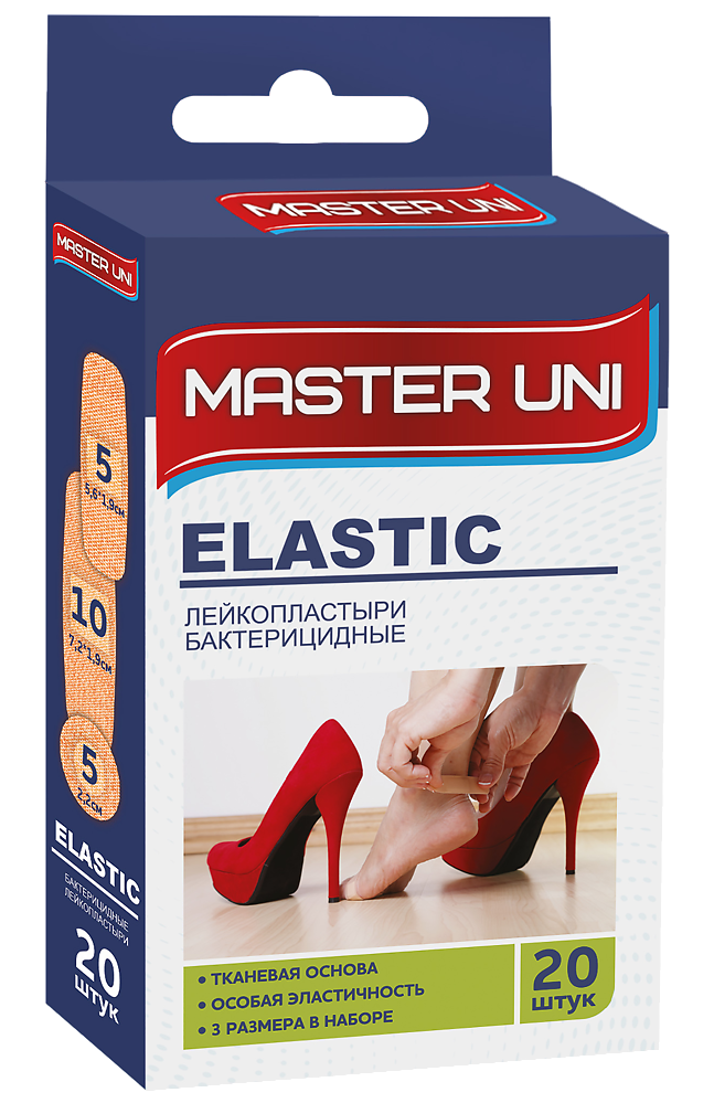 Master Uni Elastic, лейкопластырь бактерицидный, 20 шт, эластичный тканевый фото