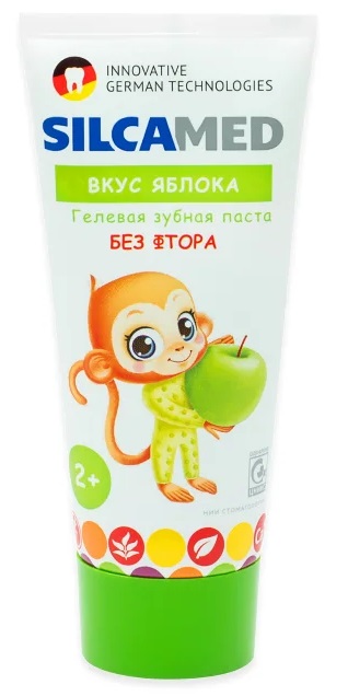 Silcamed Зубная паста детская, зубная паста, 65 г, 1 шт, со вкусом яблока, для детей с 2 лет фото