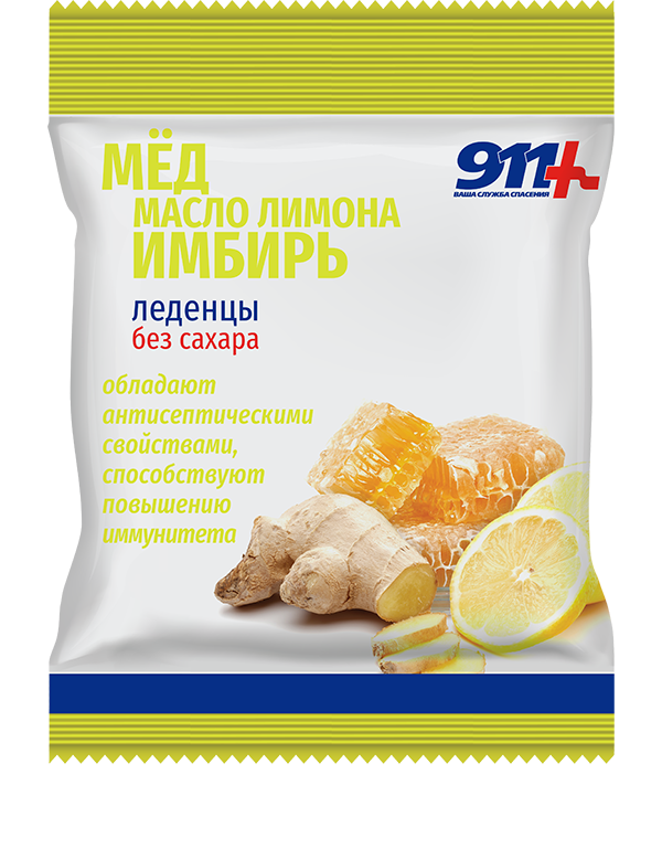 911 Ваша служба спасения леденцы с витамином C, леденцы без сахара, 50 г, 1 шт, мед масло лимона имбирь фото