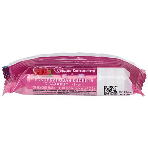 Сердце Континента Аскорбиновая кислота с сахаром Эко, таблетки, 10 шт, малина фото