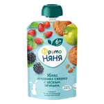 Фрутоняня, пюре, 90 г, 1 шт, яблоко + земляника + ежевика с овсяным печеньем, без сахара фото