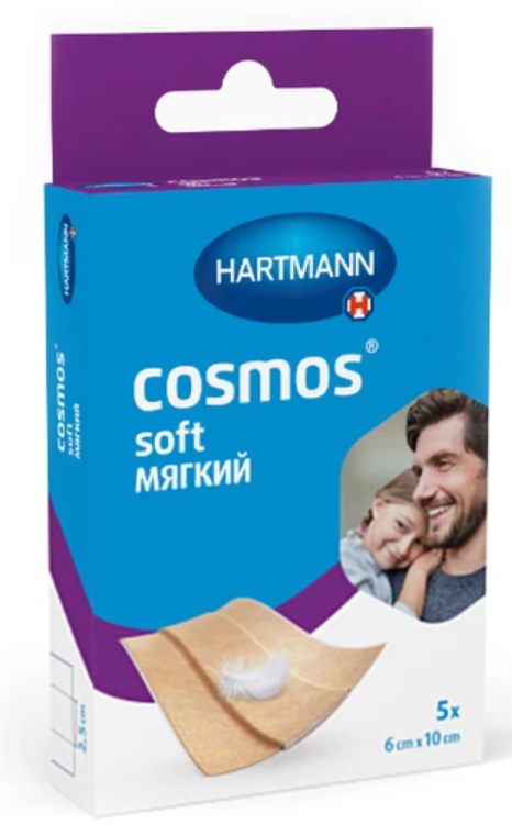 Cosmos Soft Лейкопластырь мягкий с силиконовым гелевым покрытием, 6 см х 10 см, пластырь медицинский, 5 шт, нетканая основа фото