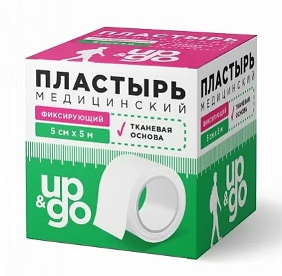 UP&GO Пластырь медицинский фиксирующий тканый, 5 см х 5 м, пластырь, 1 шт, белого цвета, тканевая основа фото