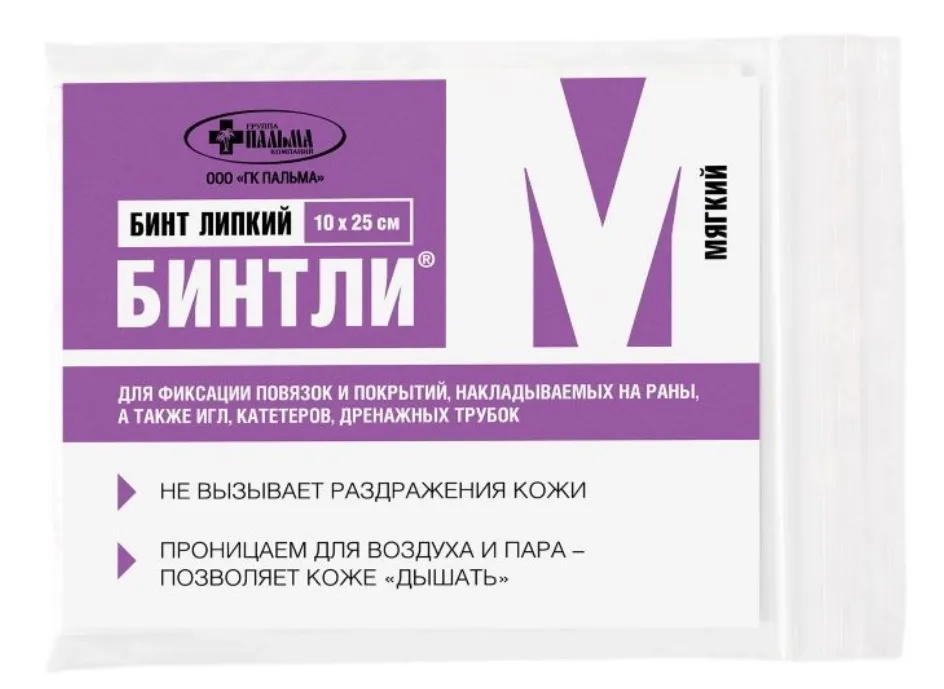 Бинтли М, бинт липкий фиксирующий, 10 см х 25 см, 1 шт, нетканая основа фото
