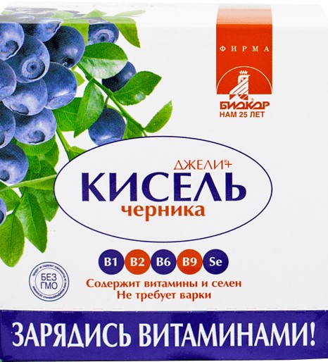 Джели плюс Кисель без сахара, кисель, 25 г, 1 шт, черника фото