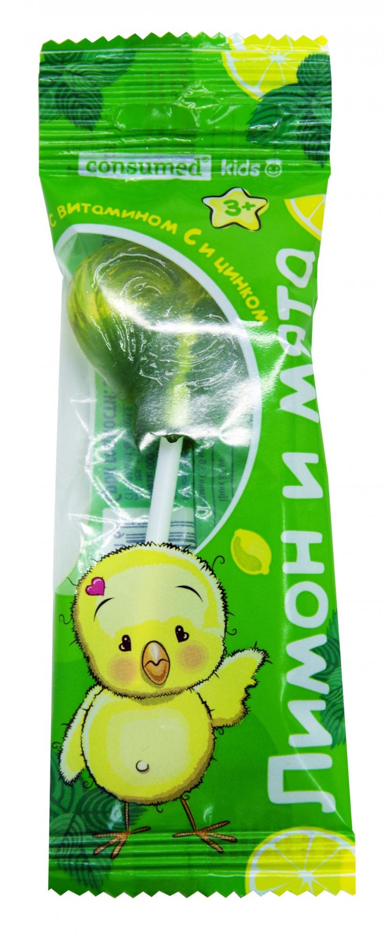 Консумед Петушок леденцовая карамель с цинком и витамином С, карамель, 17 г, 1 шт, лимон + мята фото