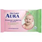 Aura Ultra Comfort салфетки влажные детские с алоэ и витамином Е, салфетки влажные, 15 шт. фото 