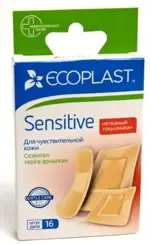 Ecoplast Sensitive набор, лейкопластырь бактерицидный, 16 шт, телесный, эластичный фото