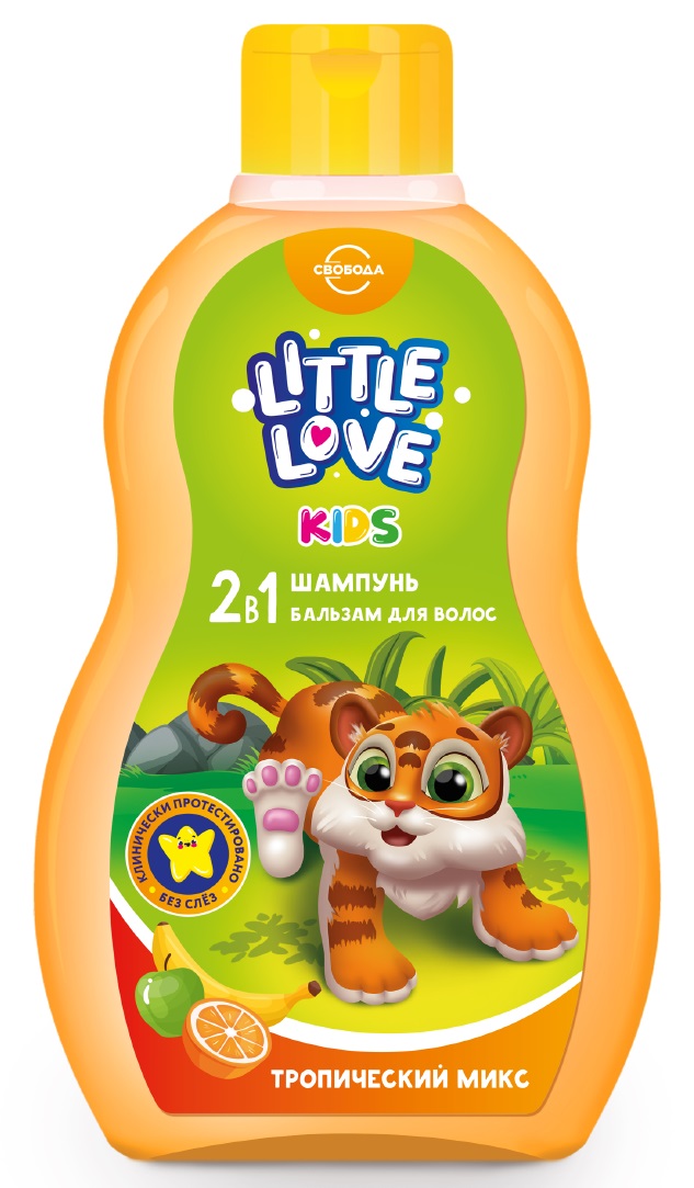 Little love Шампунь-бальзам для волос 2в1, шампунь - бальзам, 400 мл, 1 шт, тропический микс фото
