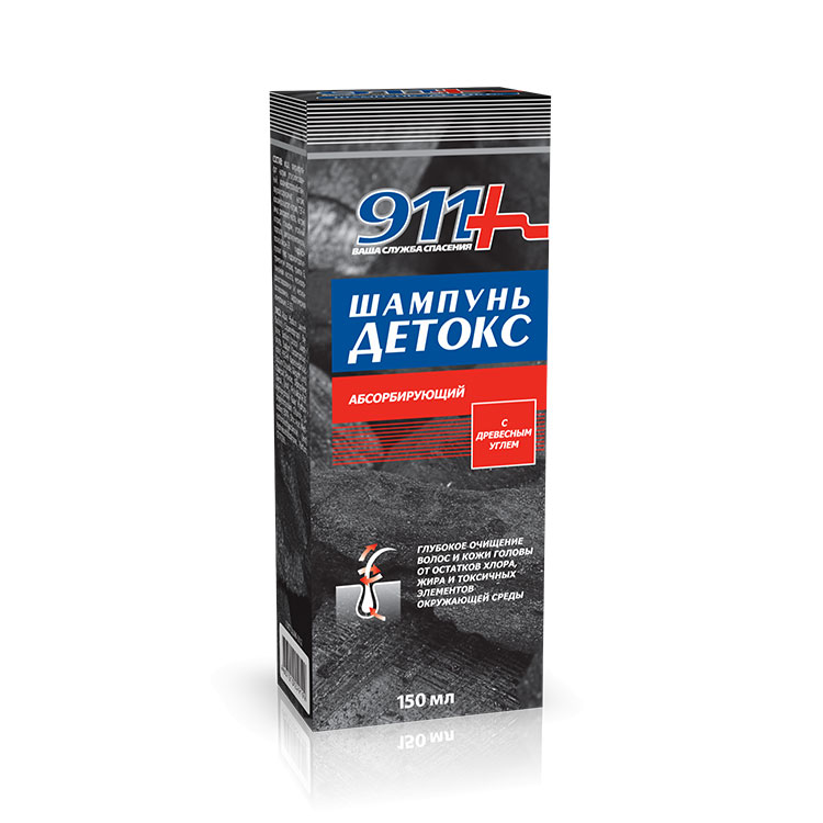911 Детокс шампунь адсорбирующий, шампунь, 150 мл, 1 шт, древесный уголь фото