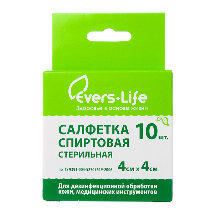 Evers Life Салфетка спиртовая антисептическая, 4 х 4 см, салфетки стерильные, 10 шт. фото