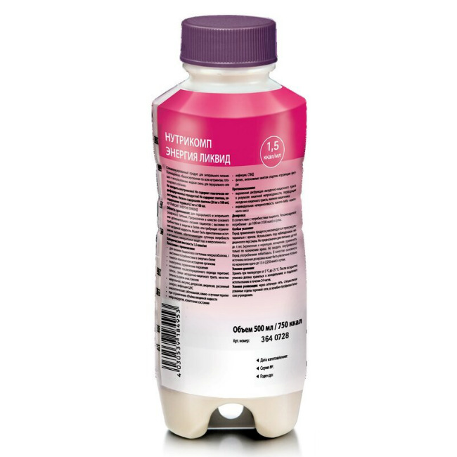 Нутрикомп энергия Ликвид, смесь для энтерального питания, 500 мл, 1 шт, нейтральный фото