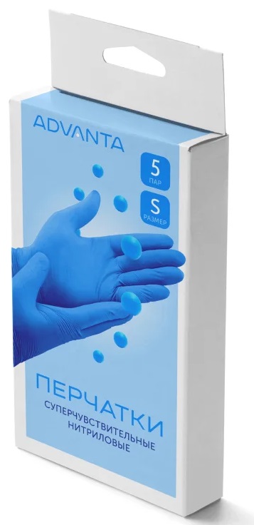 Адванта Перчатки суперчувствительные нитриловые нестерильные, Small S, пара, 5 шт. фото