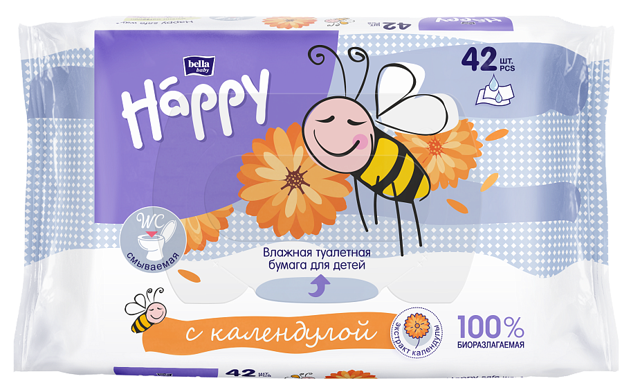 Bella Happy baby sensitive Туалетная бумага влажная, 42 шт, с экстрактом календулы фото