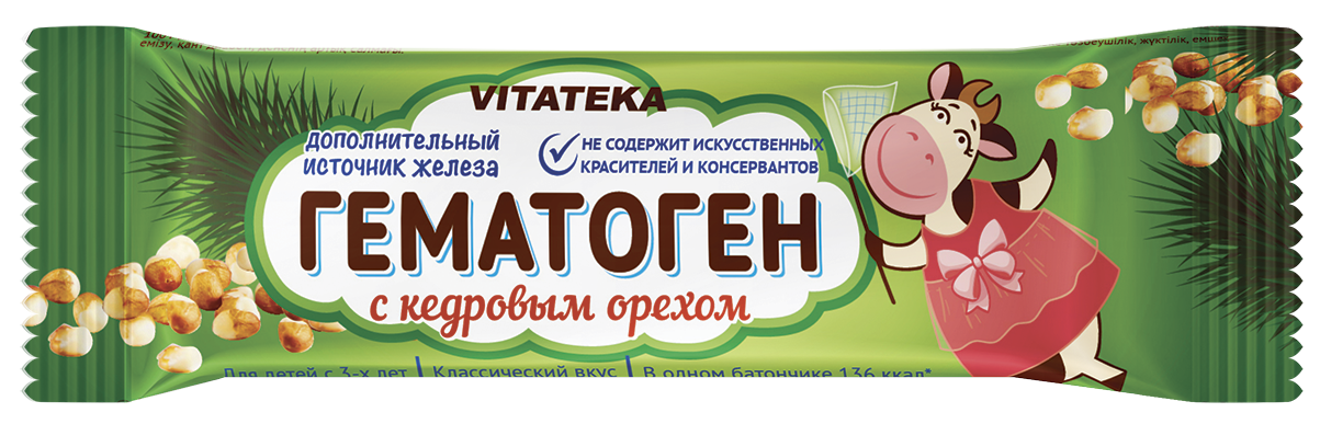 Витатека Гематоген, плитка, 40 г, 1 шт, с кедровым орехом фото