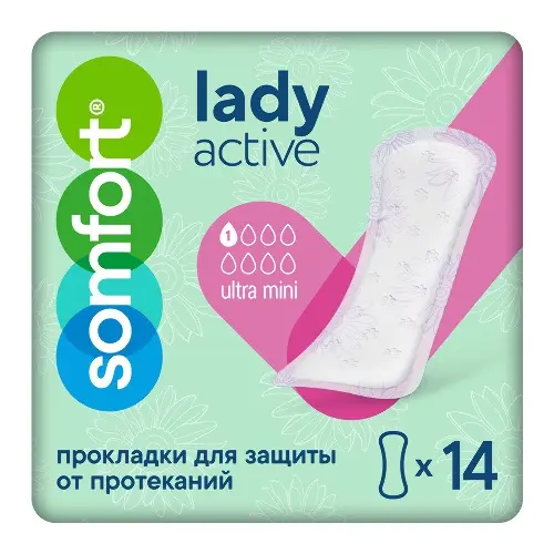 Somfort lady active ultra mini прокладки впитывающие, прокладки урологические, 14 шт, 1 капля фото
