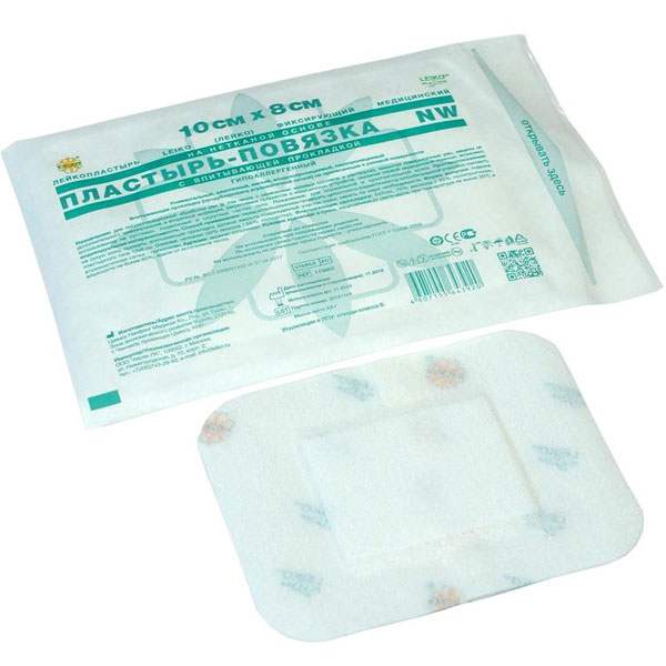 Leiko NW Повязка на рану пластырного типа, 8 см х 10 см, 1 шт, нетканая основа фото