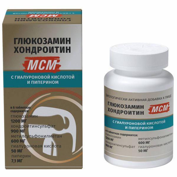 Глюкозамин Хондроитин МСМ с гиалуроновой кислотой и пиперином, таблетки, 60 шт. фото