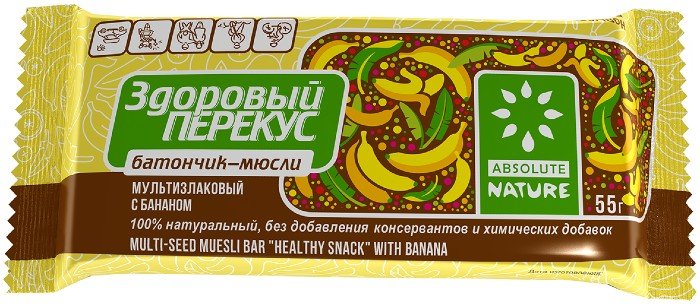 Здоровый Перекус, батончик-мюсли, 55 г, 1 шт, банан фото