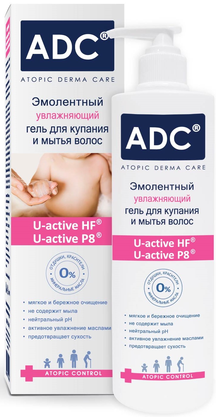 ADC, гель для купания и мытья волос, 200 мл, 1 шт, эмолентный увлажняющий фото