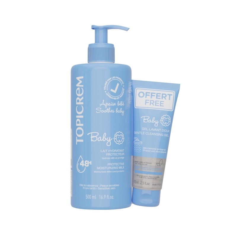 Topicrem Baby молочко защитное увлажняющее 500 мл + гель очищающий 75 мл, набор, 1 шт. фото