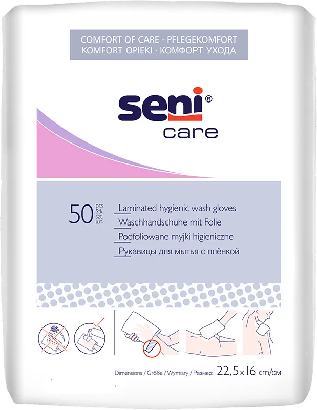 Seni Care Рукавицы для мытья с непроницаемой внутри пленкой, 50 шт. фото