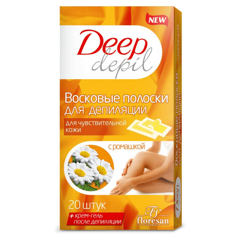 Floresan Deep Depil полоски восковые для депиляции чувствительной кожи, полоски восковые, 20 шт, с ромашкой, Ф-484 фото