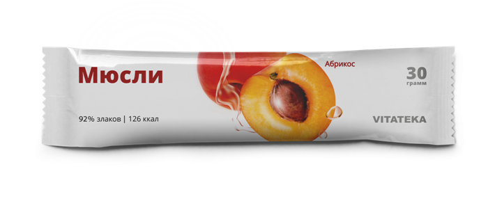 Витатека Мюсли, батончик, 30 г, 1 шт, абрикос фото
