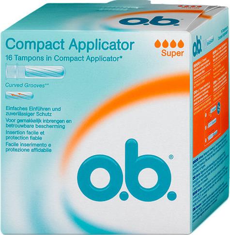 O.b. compact applicator super, тампоны женские гигиенические, 16 шт, с аппликатором фото