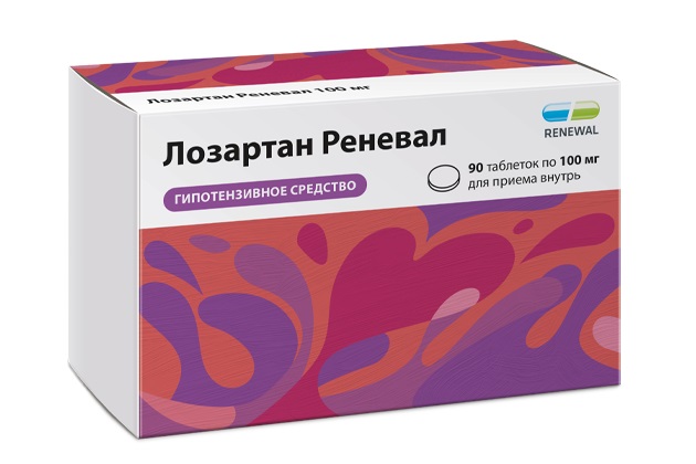 Лозартан Реневал, 100 мг, таблетки, покрытые пленочной оболочкой, 90 шт. фото