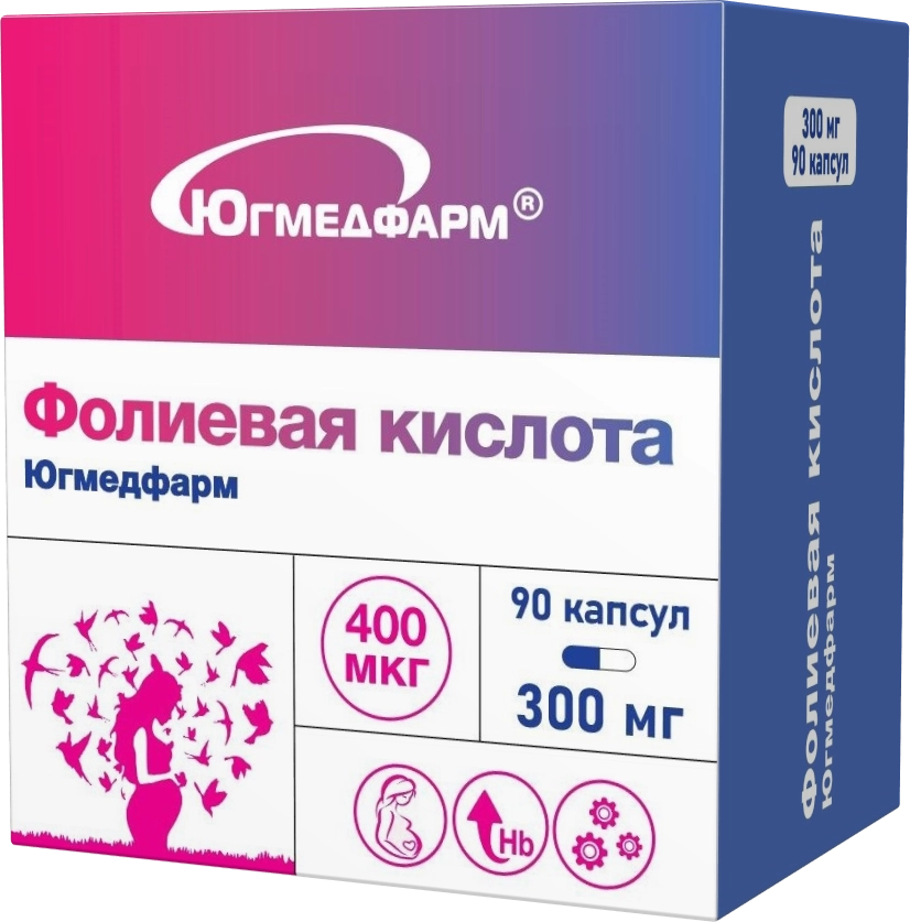 Фолиевая кислота Югмедфарм, 400 мкг, капсулы, 90 шт. фото