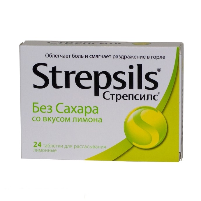 Стрепсилс, таблетки для рассасывания, 24 шт, лимон, без сахара фото